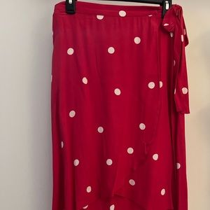 Womens NWOT Loft MIDI Skirt pink polkadots size0P